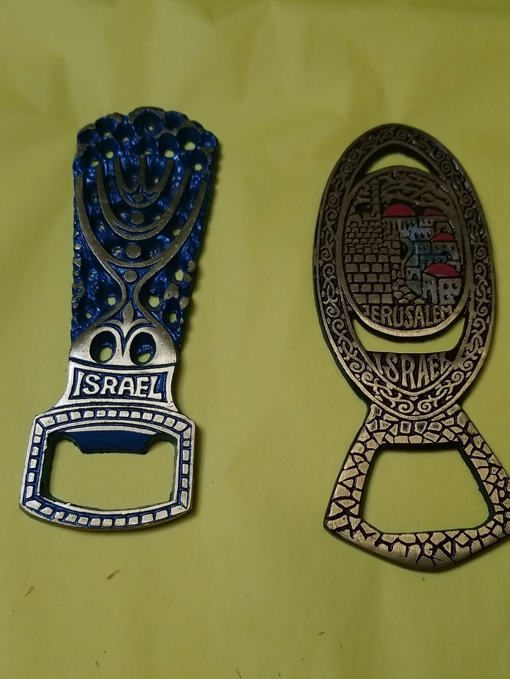 Pair of souvenir bottle openers from ISRAEL circa 1960 EUC